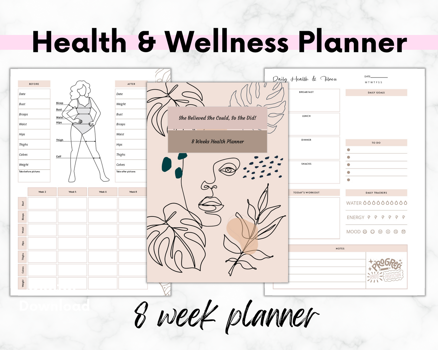 Ultimate Wellness Planner for Women - A5 Size, Pink  | Achieve Health Goals with Comprehensive Trackers & Journals