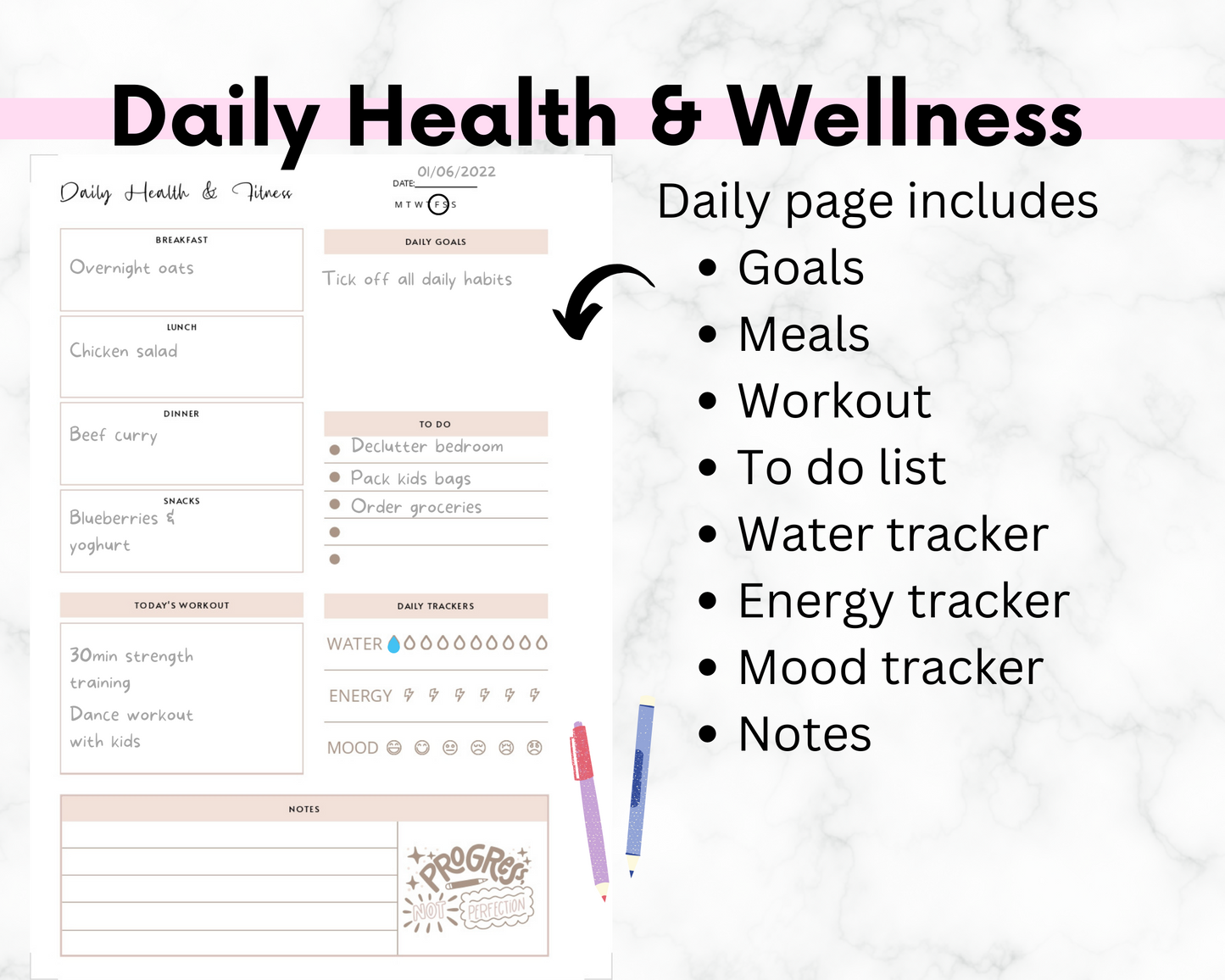 Ultimate Wellness Planner for Women - A5 Size, Pink  | Achieve Health Goals with Comprehensive Trackers & Journals